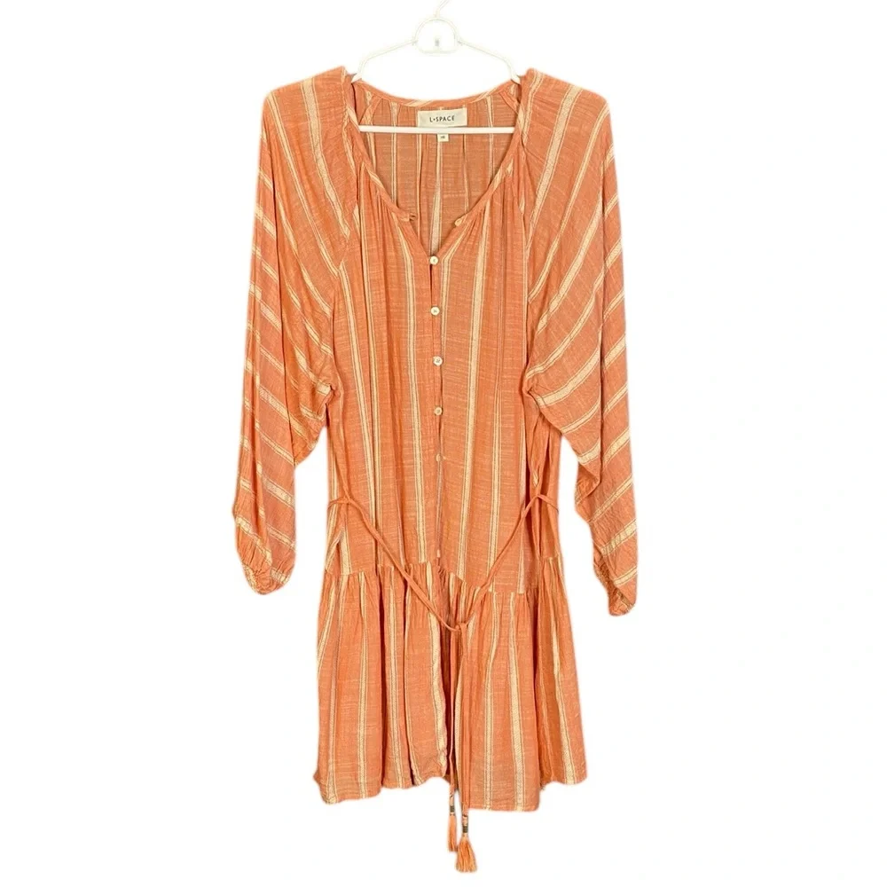 I*space Vida Dress Peasant Boho
Coral With Cream Stripes Women's Medium - Picture 3 of 7